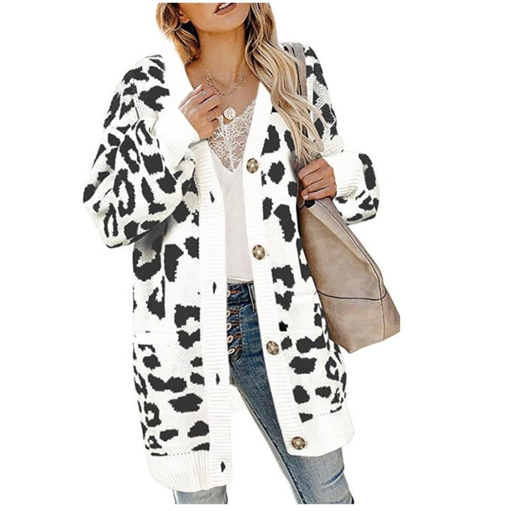 Women’s leopard long cardigan, oversized fit sweater size Medium